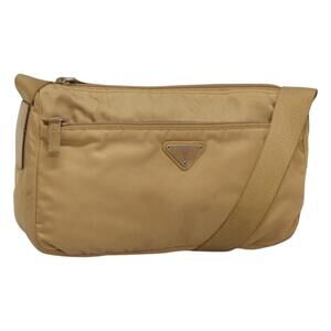 PRADA Shoulder Bag Nylon Beige Silver